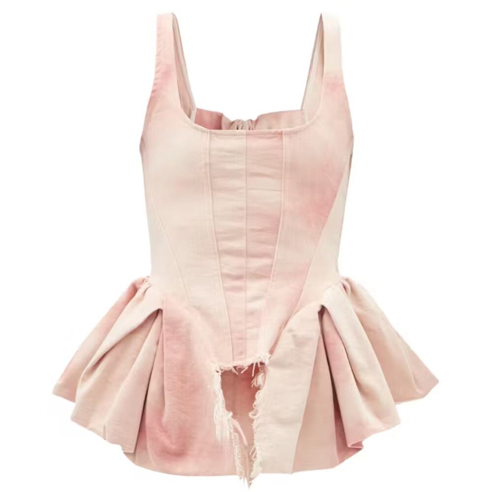 Marques' Almeida Tie-Dye Peplum-Side Organic-Cotton Corset Top